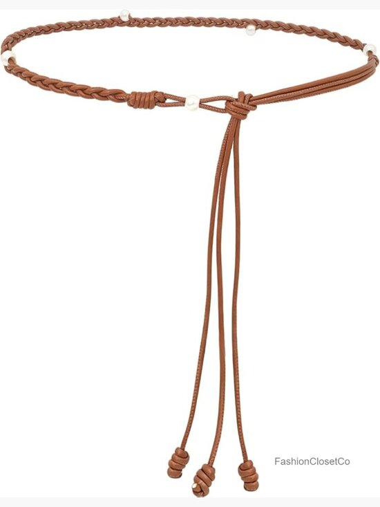 PU Leather Thin Waist Belt Boho Knotted Skinny Belts for Dresses main image 7